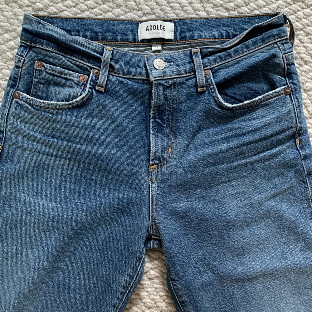 NWOT AGOLDE Toni mid rise straight jeans in Dime wash
